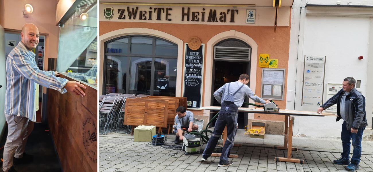 Leder verleidete Bar Montage, Möbelverkleidung, Objektverkleidung Leder, Zweite Heimat Passau, winterior