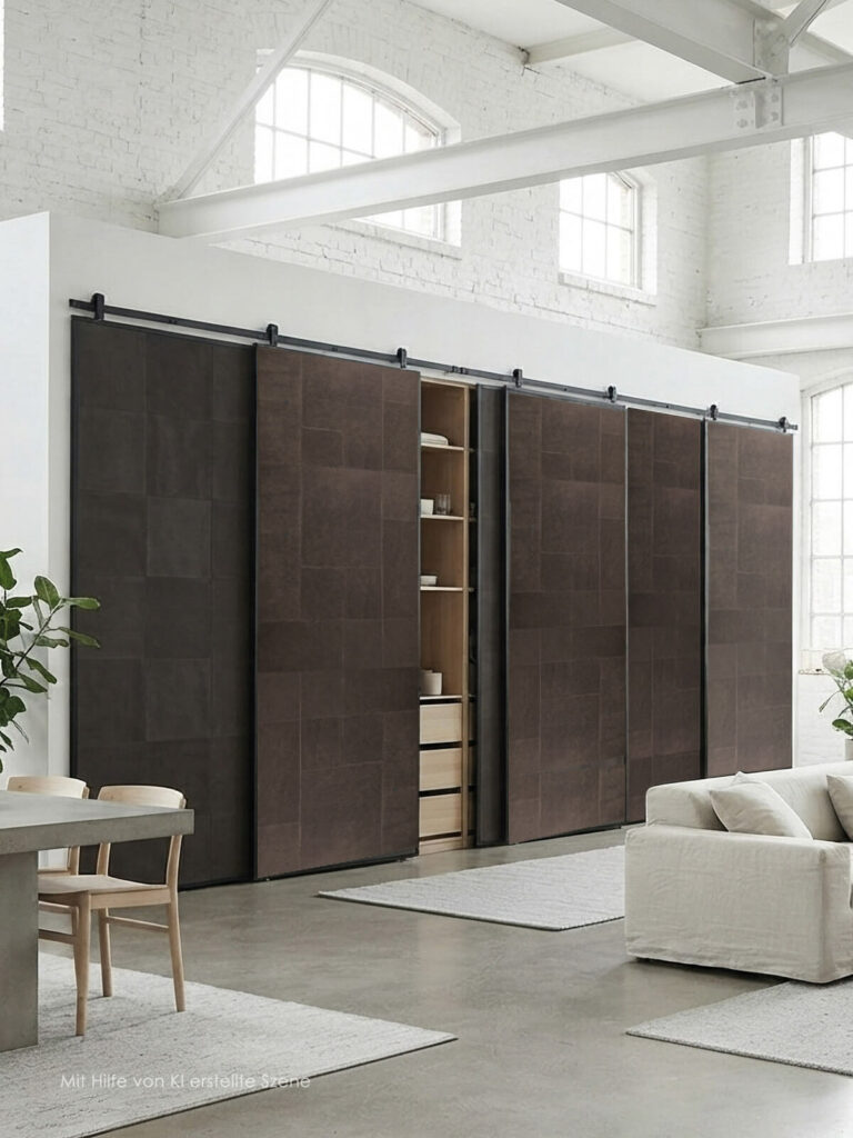 Objektverkleidung, Interiordesign, Lederverj´kleidung Schrank, winterior